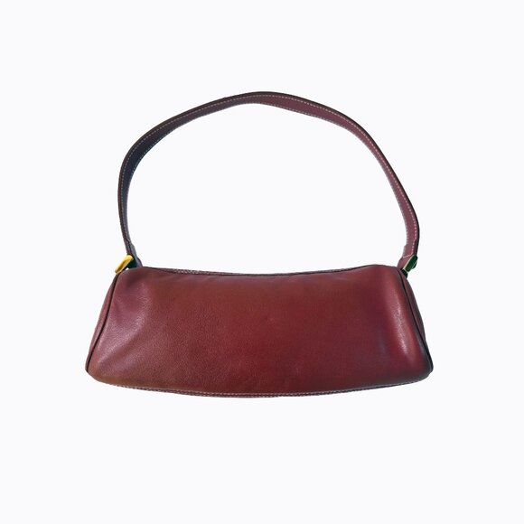 Vintage Lauren Ralph Lauren Baguette Bag Burgundy Red Leather Twist-Lock Y2K 90s - Picture 3 of 11